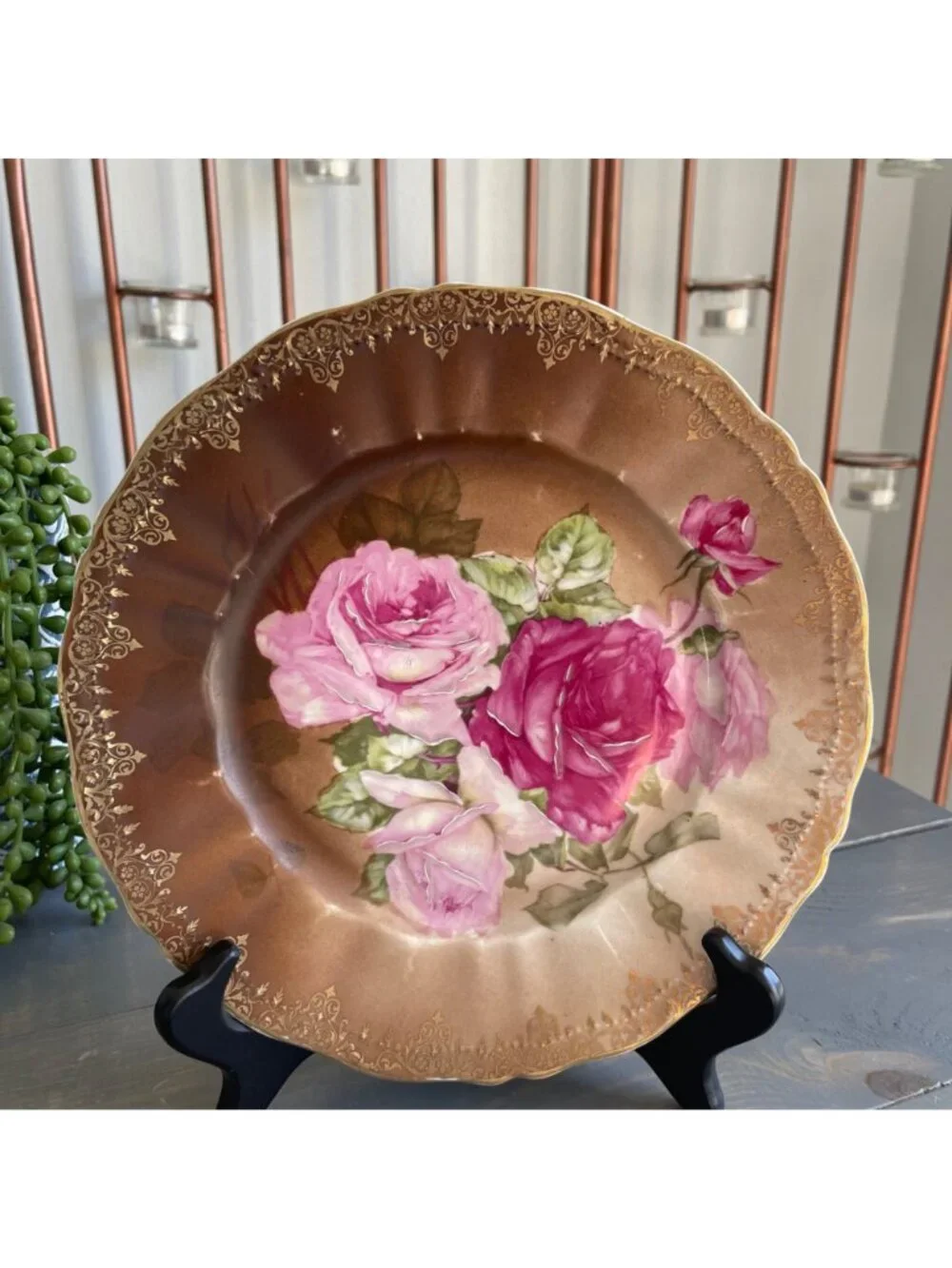 Atq Carl Tielsch Altwasser Germany Plate Hand Painted Roses Gold Gild #27361 31